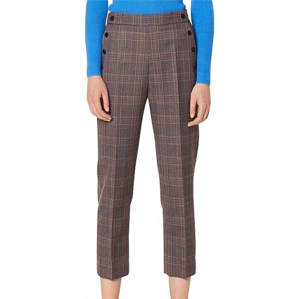 Sandro Women's Binic Button Detail Pants In Brown Plaid Size 38 $469 top quality